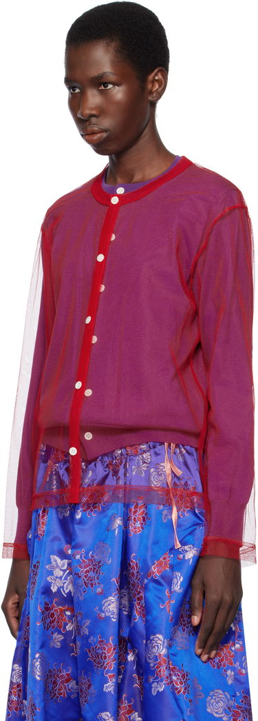 Pleteni pulover Comme des Garçons Comme des Garçons Worsted Wool and Nylon Tulle Cardigan Rdeča | GO-B020-051-3, 3