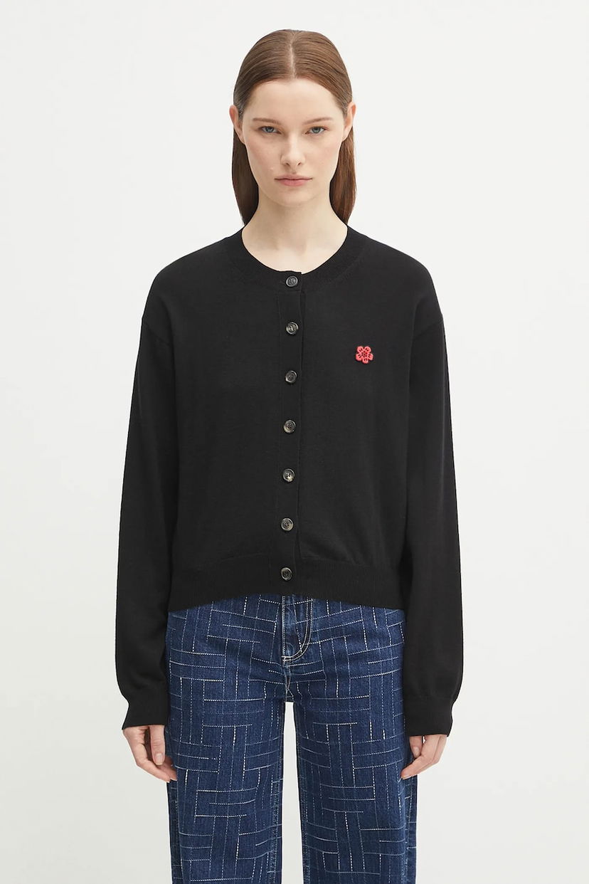 Pleteni pulover KENZO Kenzo Boke Flower Crest Crewneck Cardigan Črna | FF62CA7183LB