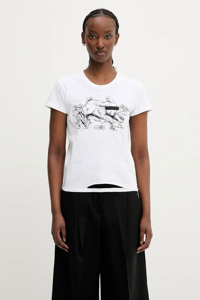 Majica Maison Margiela MM6 Maison Margiela T-Shirt with Rabbit Print Bela | S62GD0199.M20108.100