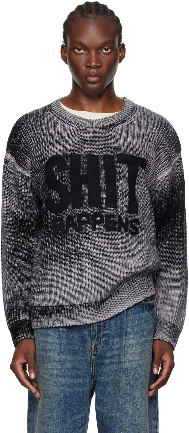 Pleteni pulover R13 R13 Boyfriend Sweater with "Shit Happens" Graphic Siva | R13MY199-Y158B