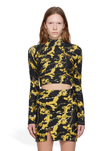 Krop-top Versace Jeans Couture Chain Couture Sweater Črna | E75HAFM40_ECM34N