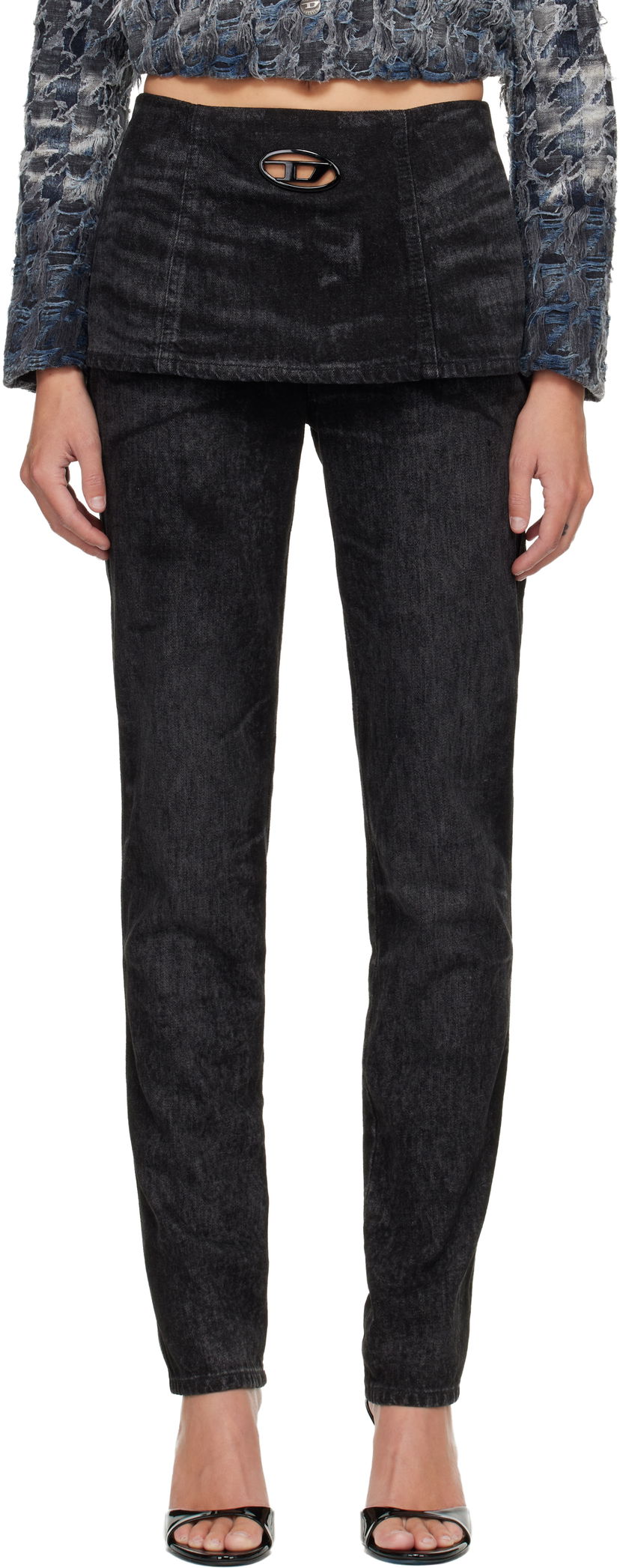 Kavbojke Diesel D-Hourjian Straight-Leg Washed Denim D-Logo Jeans Črna | A21370 007DB