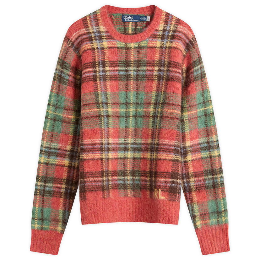 Pleteni pulover Polo by Ralph Lauren Ralph Lauren Mohair Check Knit Jumper, Size Large Rdeča | 710978083001-Red