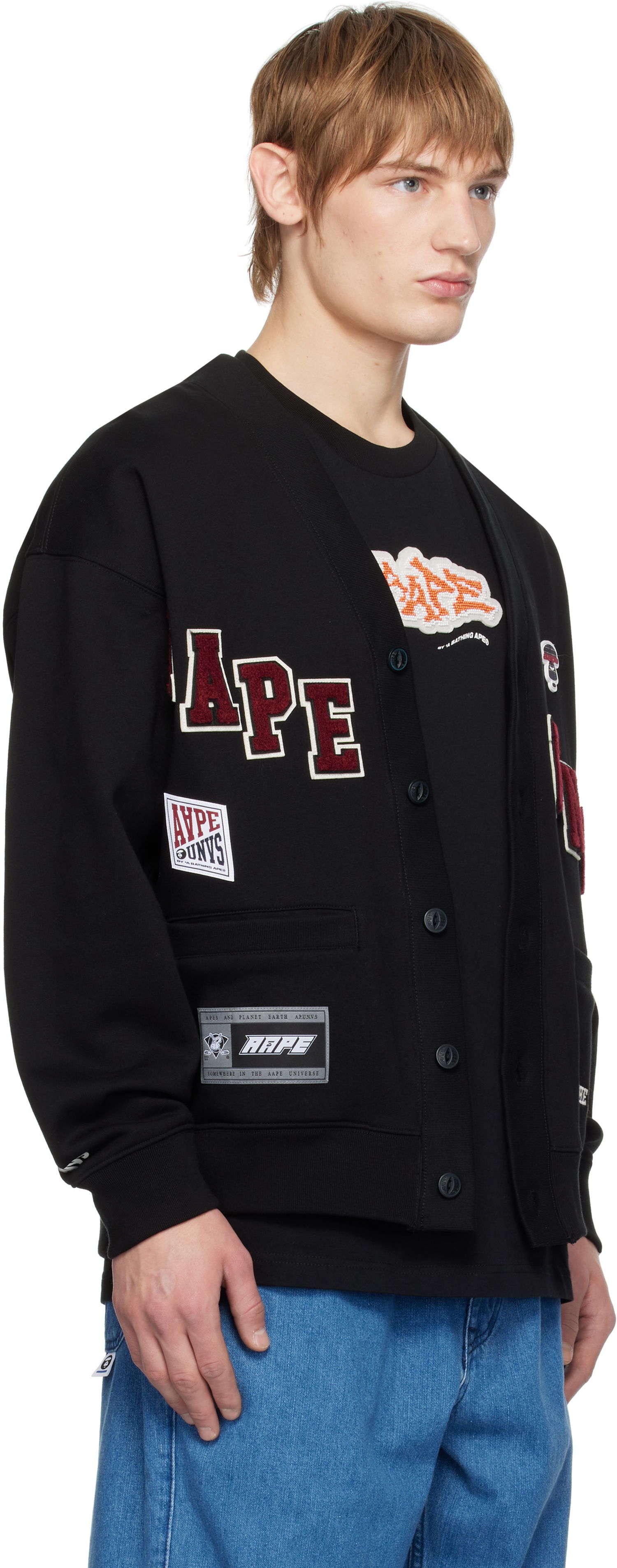 Pleteni pulover AAPE by A Bathing Ape AAPE By A Bathing Ape Multi-Logo Button Down Cardigan Črna | AAPSWMB348XXNBKX, 1