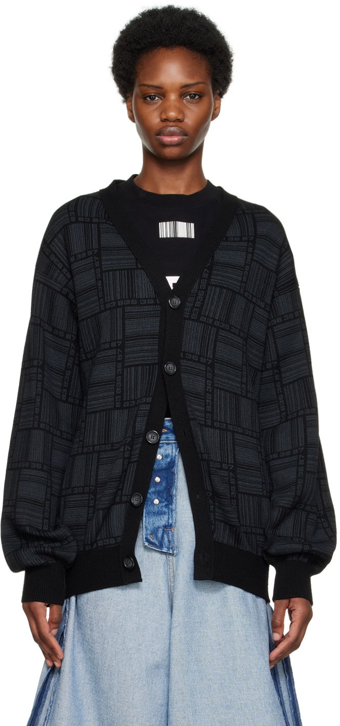 Pleteni pulover VETEMENTS Barcode Pattern Cardigan Črna | VL14KN600B
