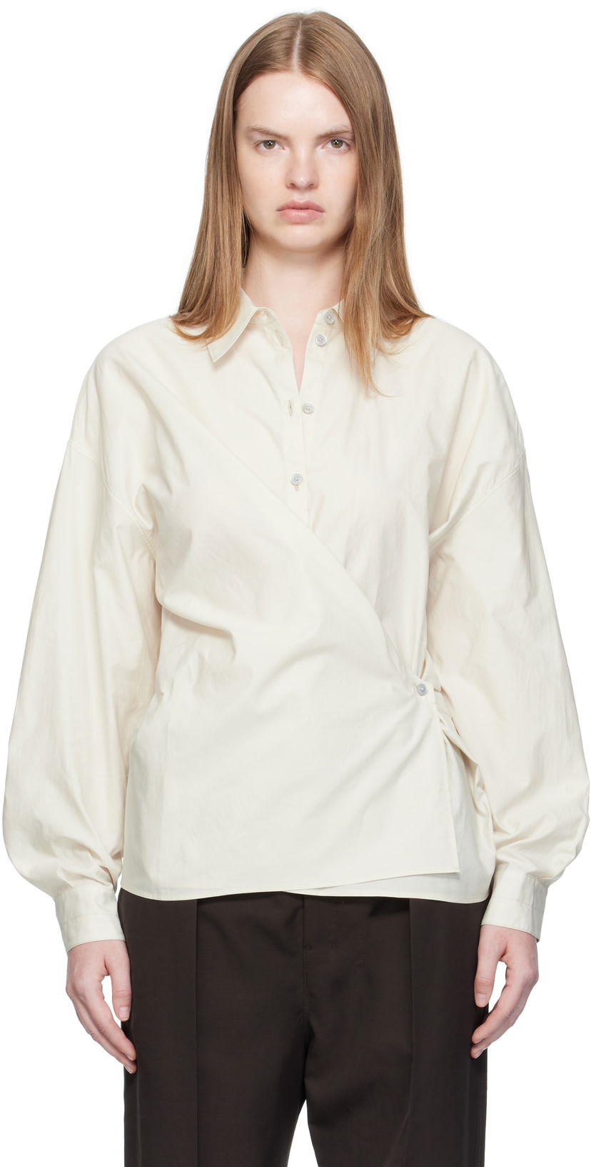 Srajce LEMAIRE Straight Collar Twisted Shirt Bela | SH1141 LF1500