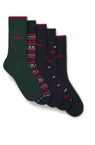 Nogavice BOSS Five-pack regular-length socks with assorted patterns and logo detailing Večbarvna | 50546686, 0