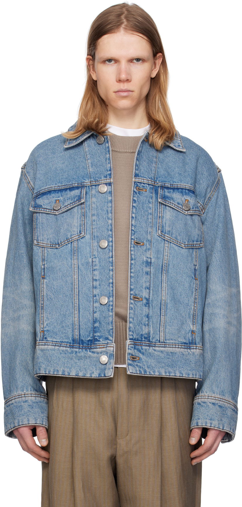 Jakna AMI AMI Paris Cotton Denim Trucker Jacket Modra | HJK247.DE0046