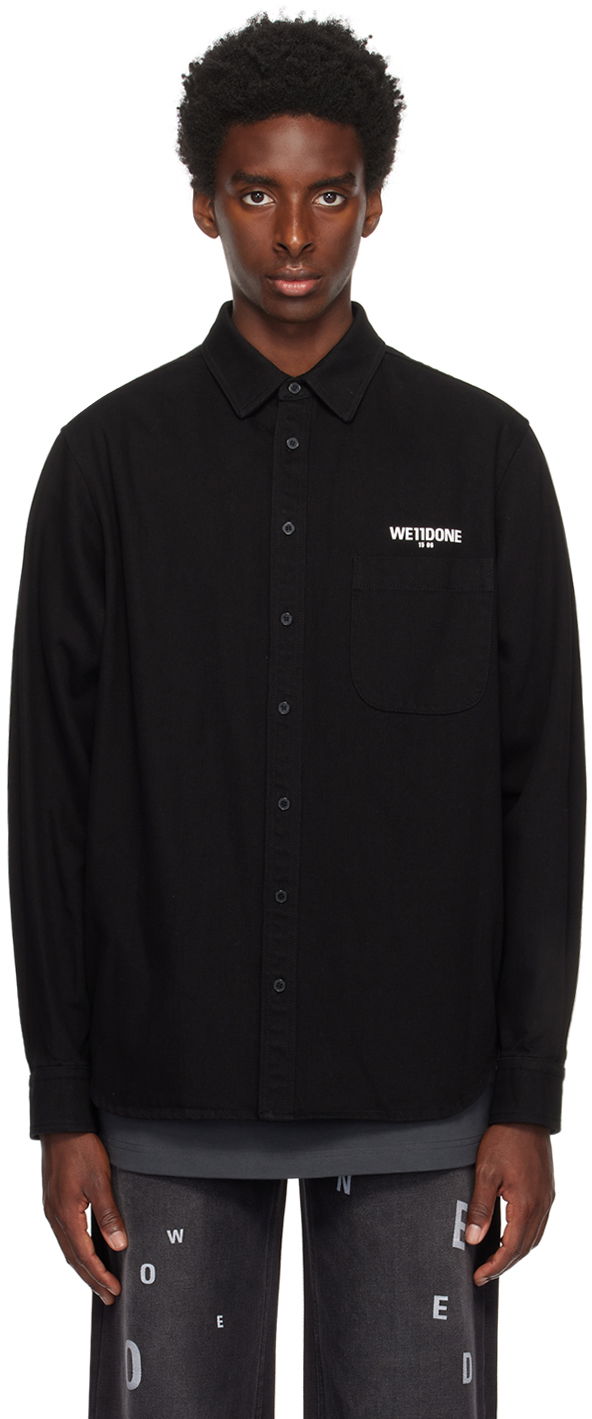 Srajce We11done Printed Denim Shirt Črna | WD-SH3-22-191-U-BK