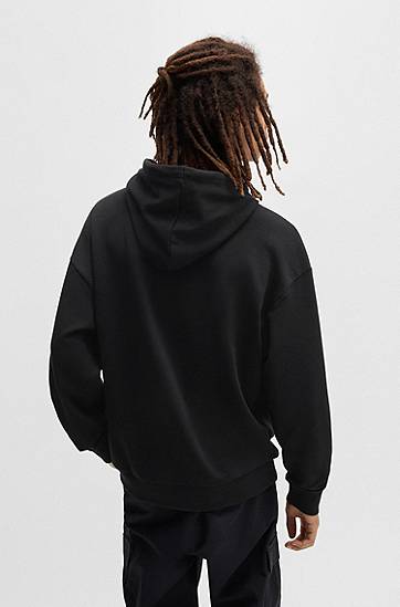 Pulover BOSS Regular-Fit Terry Hoodie with Logo Print Črna | 50522370, 1