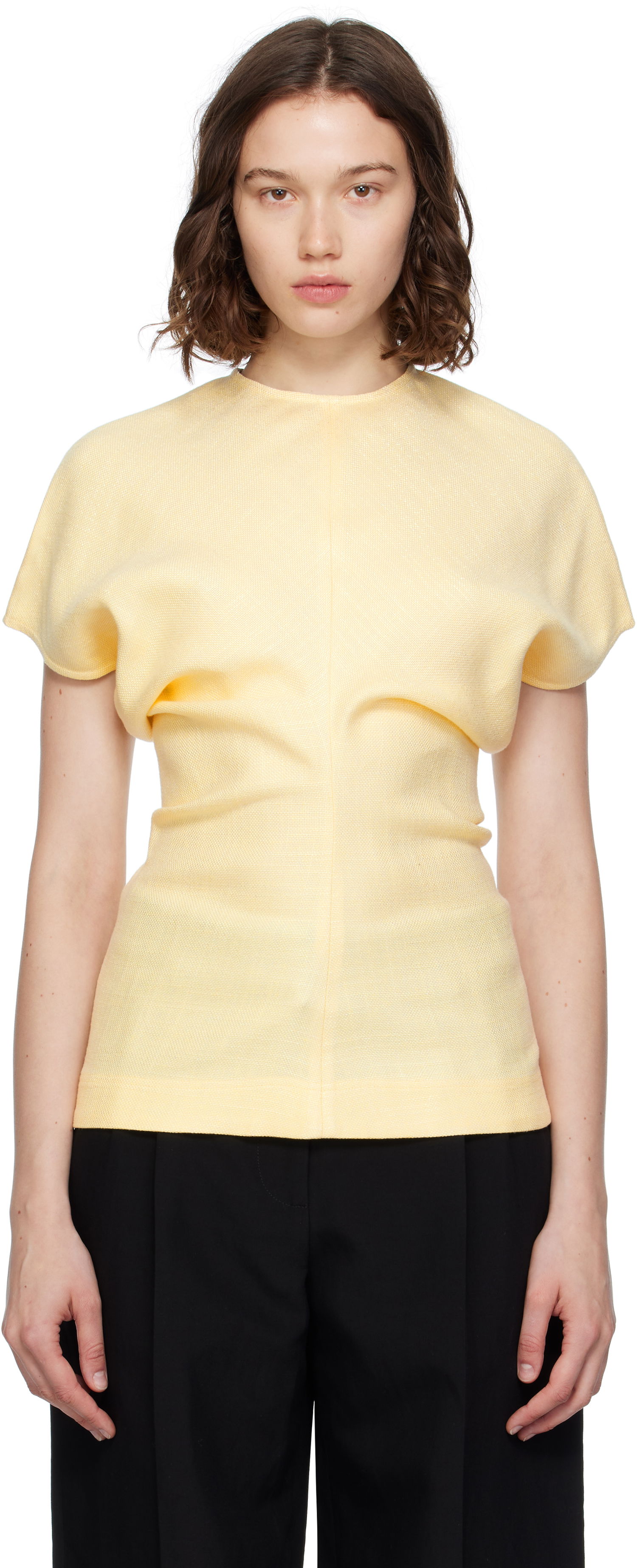 Majice in brezrokavniki TOTEME TOTEME Slouch Waist Basketweave Top Rumena | 253-WRT0331-FB0461, 0
