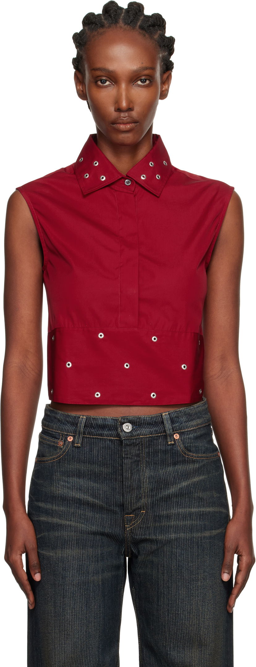 Krop-top OUR LEGACY Sleeveless Collared Eyelet Crop Girdle Top Rdeča | W4252GLR