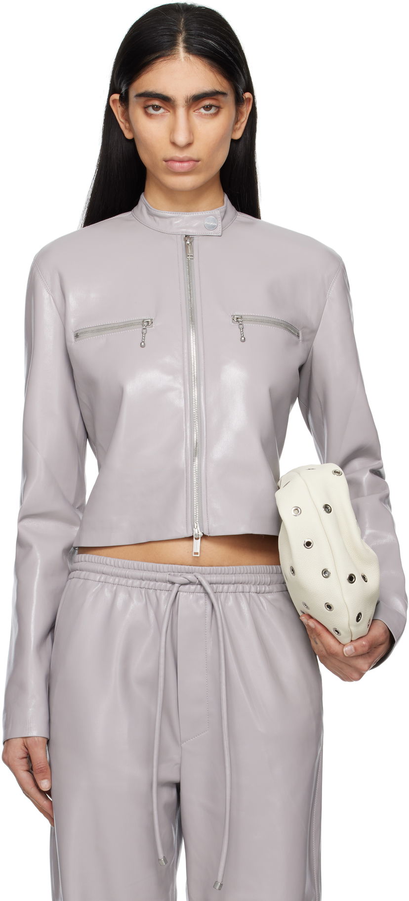 Jakna Nanushka Nanushka Aletta Cropped Faux-Leather Jacket Siva | NW25RSJK05792