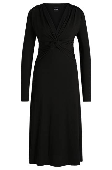 Obleke BOSS Twist-Front Stretch Crepe Dress Črna | 50532019