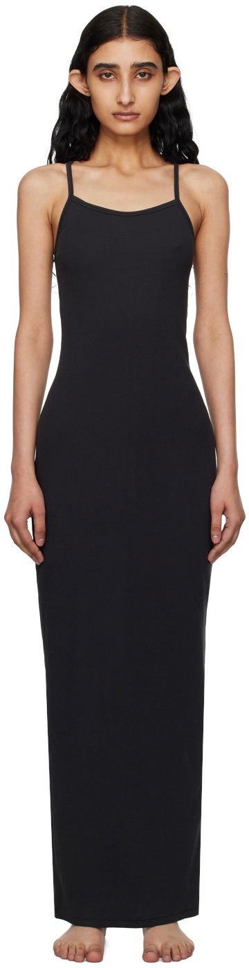Obleke SKIMS SKIMS Cotton Rib Long Cami Maxi Dress Črna | DR-MAX-5521W