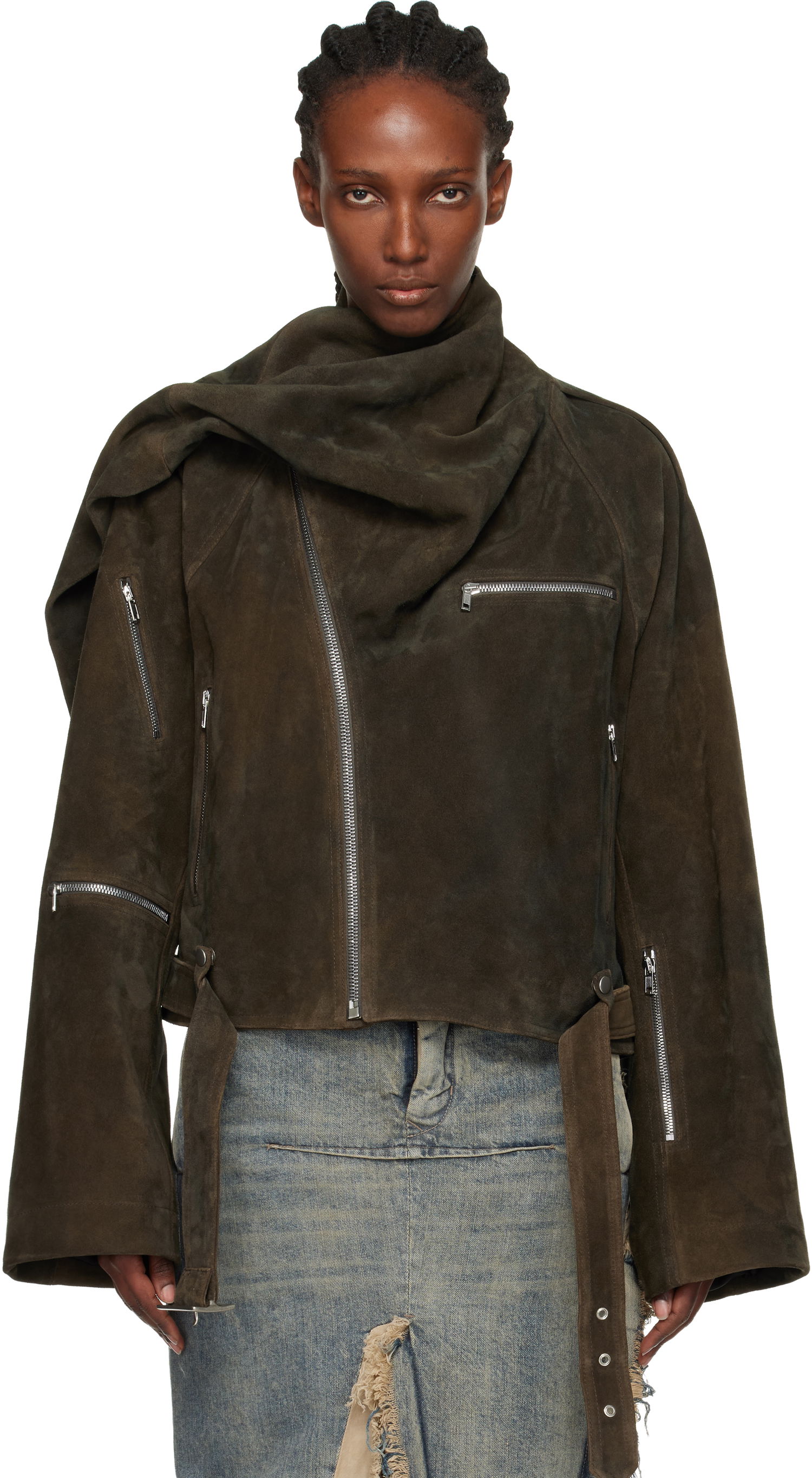 Jakna Rick Owens Concordians Cropped Scarf Flight Suede Jacket Rjava | RO02E4793 LCSI, 0