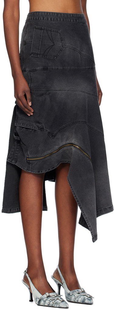 Krila Feng Chen Wang Feng Chen Wang Deconstructed Denim Midi Skirt Siva | FWF18SK04, 1