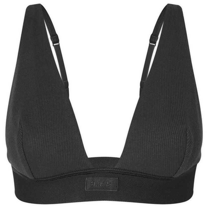 Modrček SKIMS Rib Plunge Bralette Črna | BR-PLG-0037-ST