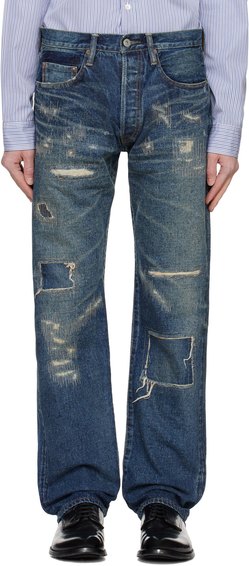 Kavbojke Junya Watanabe Distressed Denim Jeans Modra | WN-P912-100