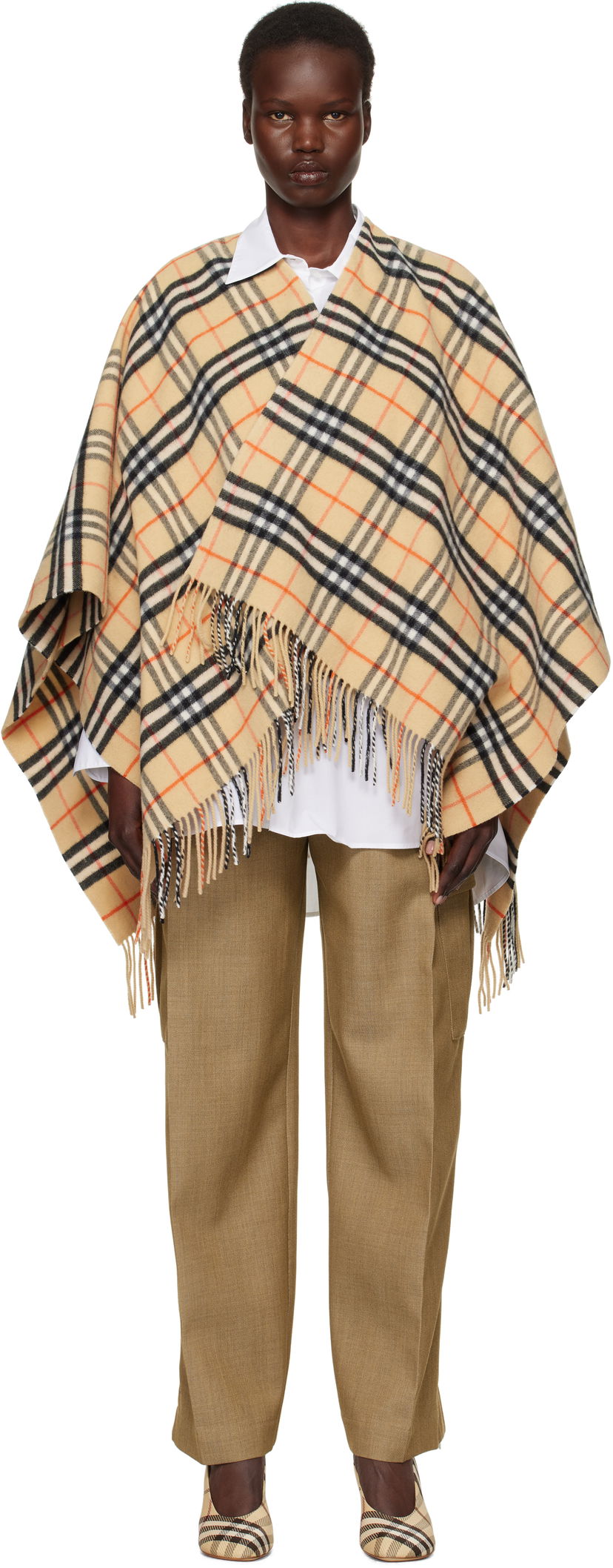 Šala Burberry Wool Cashmere Cape Coat with Fringe Bež | 8102992