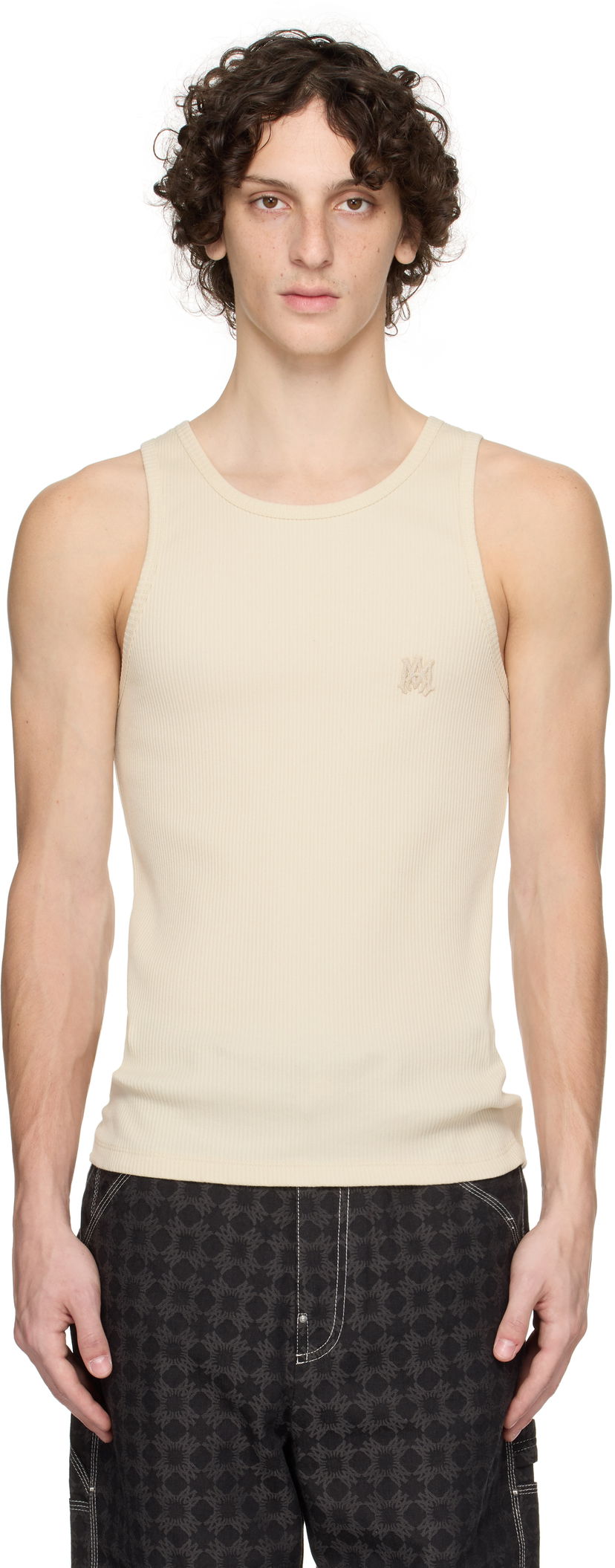 Majica brez rokavov AMIRI AMIRI MA Tonal Ribbed Tank Top Bež | AMJYTT1006