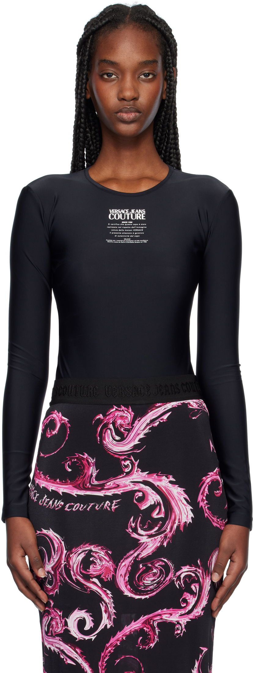 Bodi Versace Logo Bodysuit Črna | E77HAM221_EJ0148
