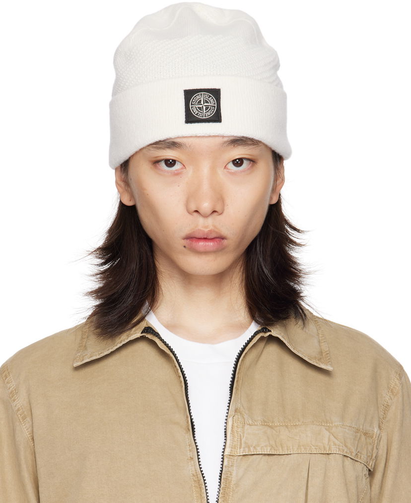 Beanie Stone Island Off-White Knitted Badge Beanie Bela | 8115N07B5