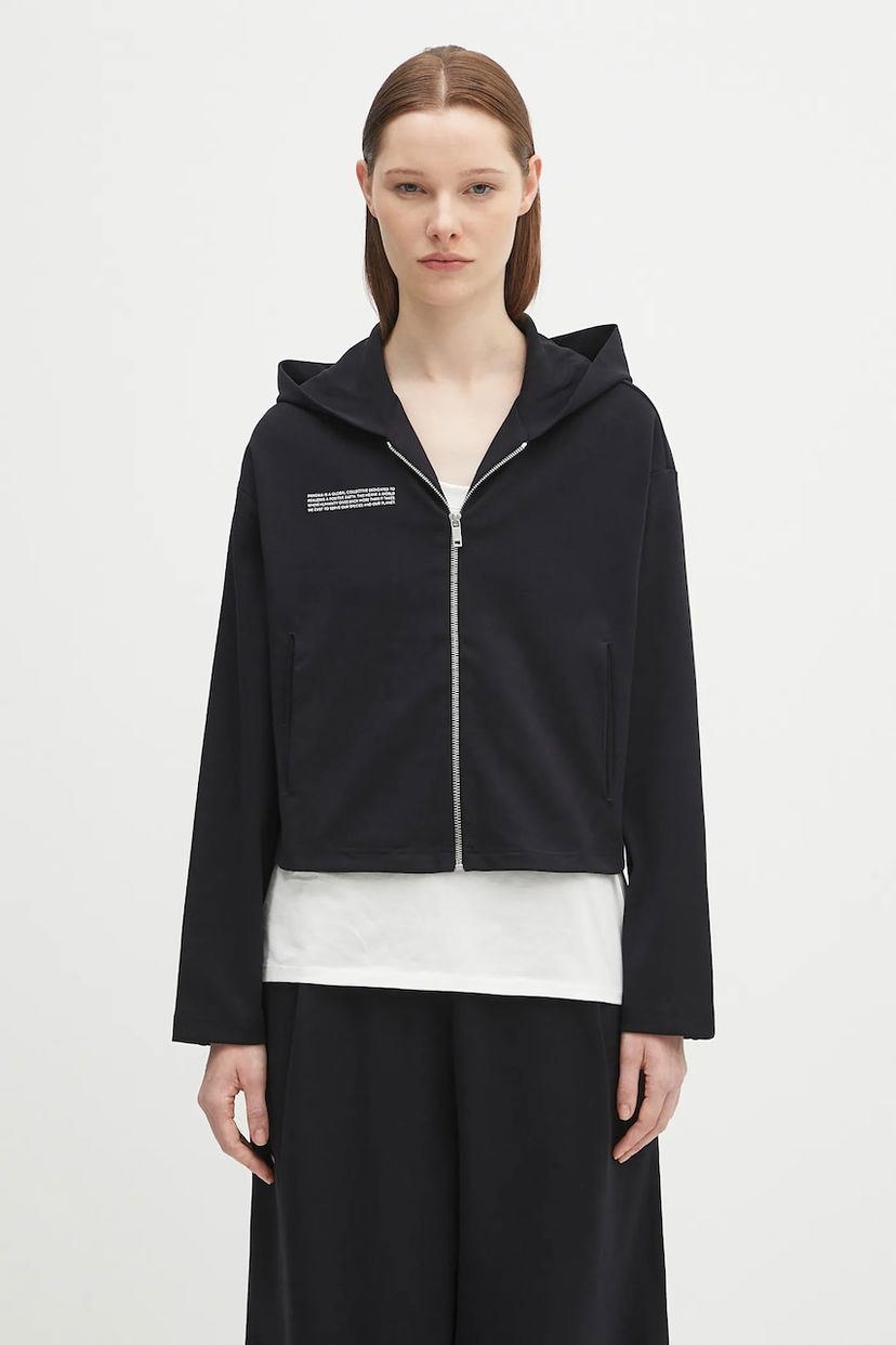 Pulover PANGAIA Pangaia DNA Double Jersey Zip Up Cropped Hoodie Črna | 10002361