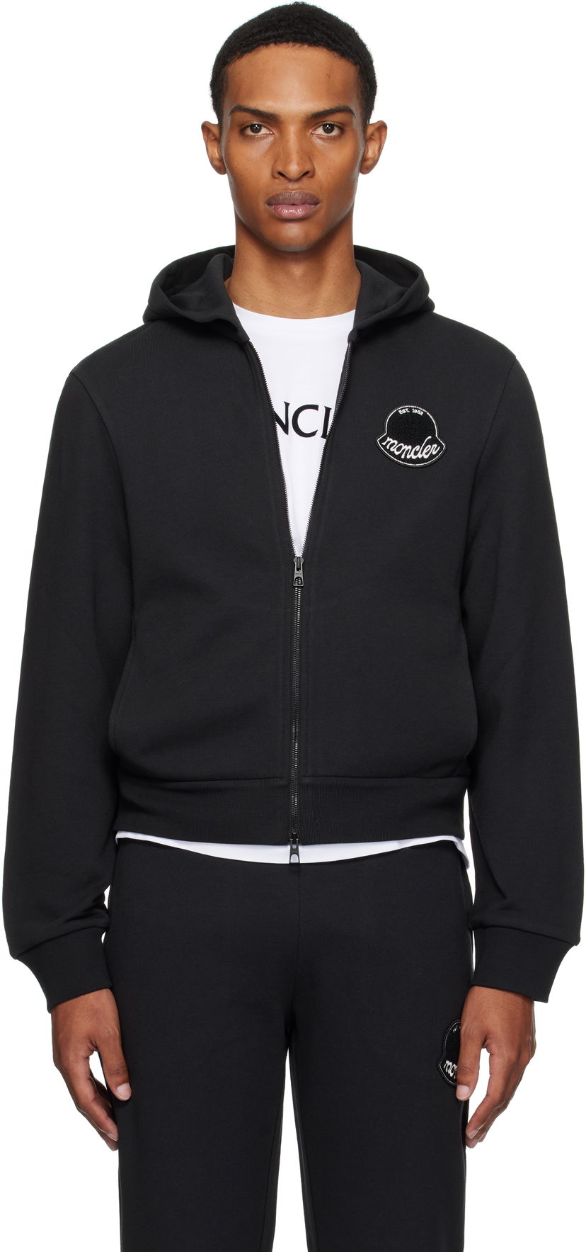 Pulover Moncler Moncler Logo Cotton Zip-Up Hoodie Črna | K20918G0002389AZU