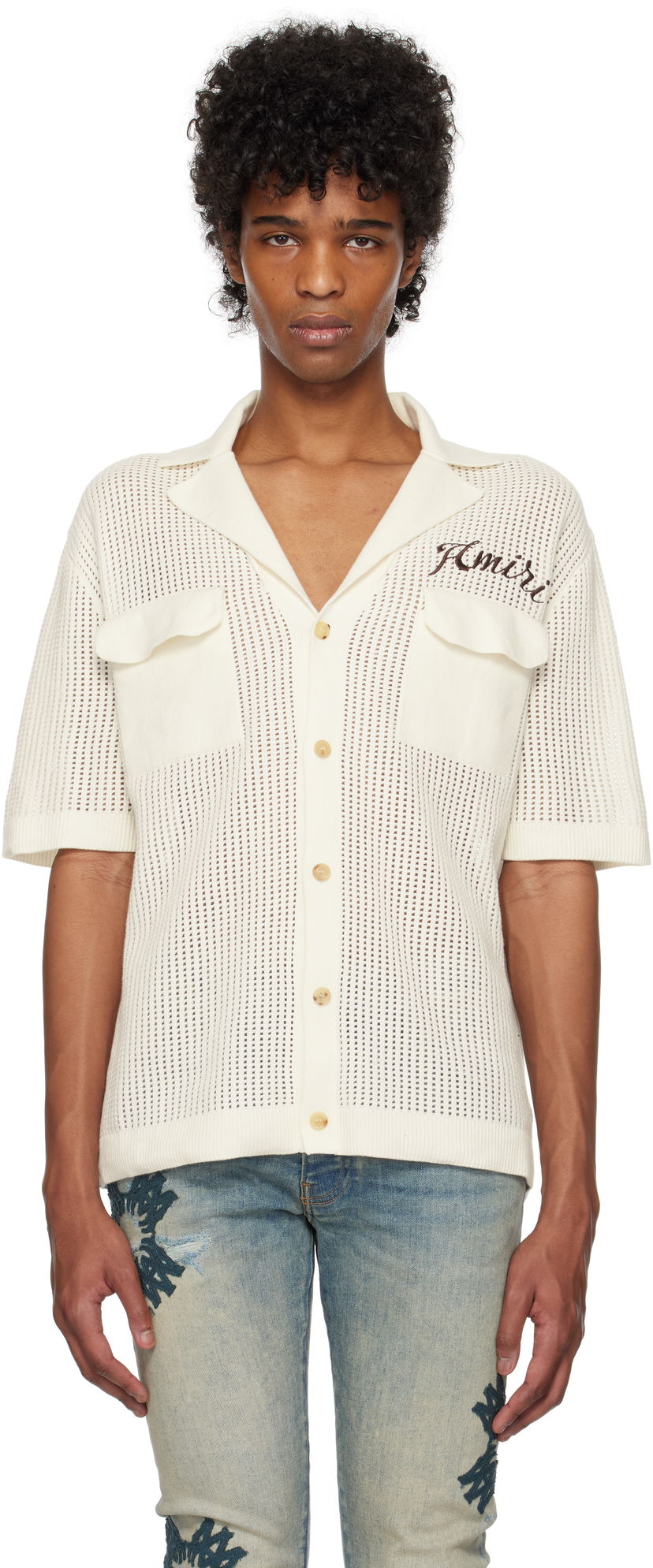 Srajce AMIRI AMIRI Mesh Knitted Shirt Bela | AMKNIR1011