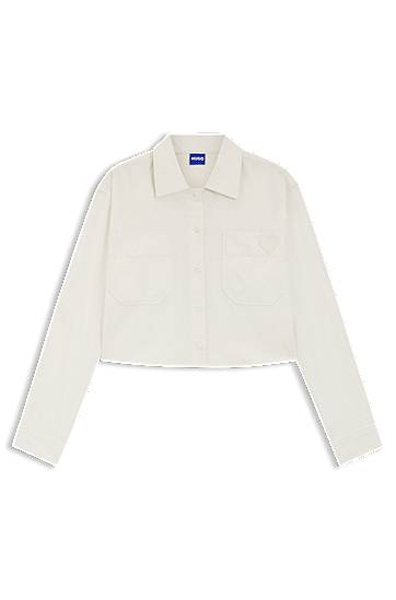 Srajce BOSS Relaxed-fit blouse in cotton with Happy logo Bež | 50542967