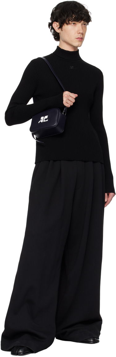 Pleteni pulover Courrèges Courrèges Reedition Rib Knit Mockneck Sweater Črna | PERMPU008FI0001, 3