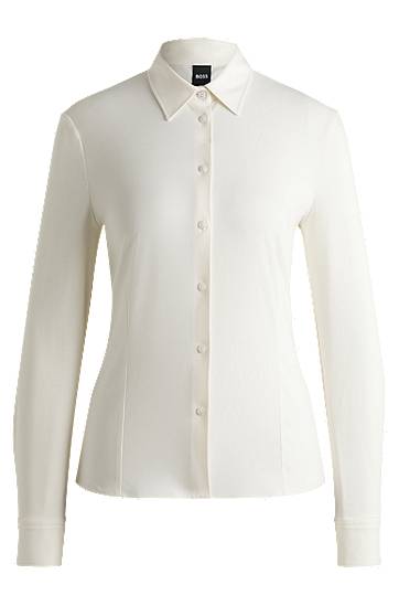 Srajce BOSS Slim Fit Cotton Jersey Blouse Bela | 50531518