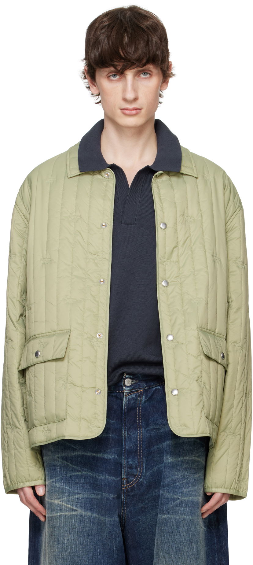 Puhovka MAISON KITSUNÉ Maison Kitsuné Quilted Chore Jacket Zelena | OM02114WW9047