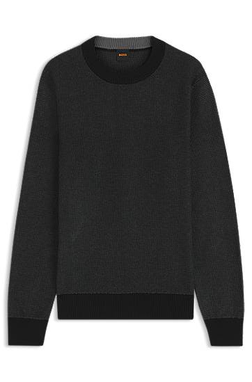 Pleteni pulover BOSS Cotton-blend sweater with two-tone structure Črna | 50548673