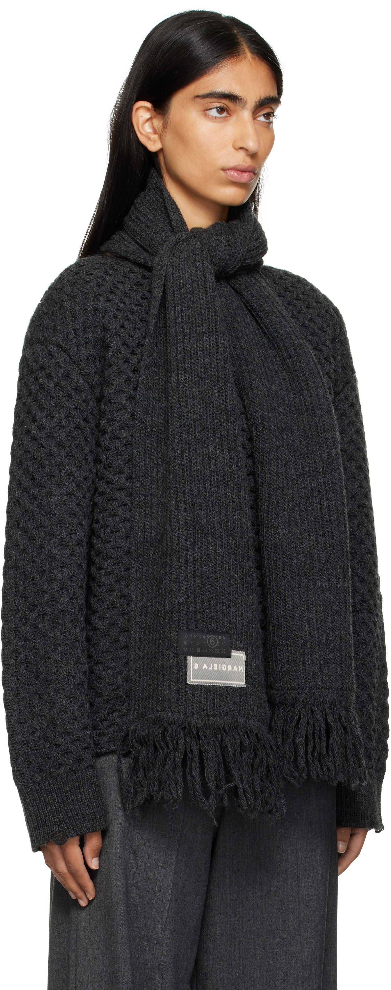 Pleteni pulover Maison Margiela MM6 Maison Margiela Knit Sweater with Scarf Siva | S52HL0049 M13132, 1