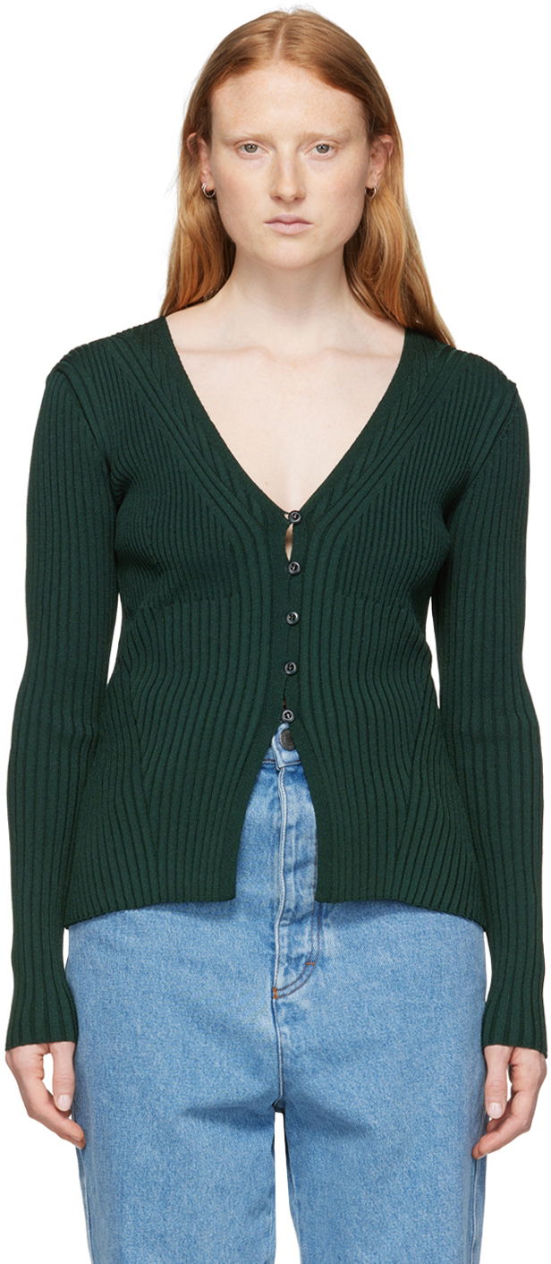 Pleteni pulover AMI Viscose Button Cardigan Zelena | FKC001.051
