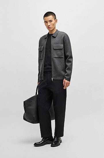 Pleteni pulover BOSS Regular-Fit Virgin Wool Zip-Up Cardigan Siva | 50531165, 1