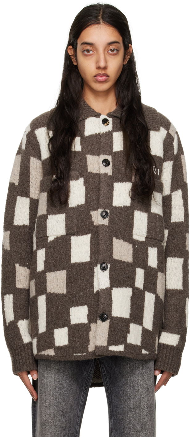 Pleteni pulover AMIRI Checkered Wool Jacket Rjava | PS23MKL002-210, 0