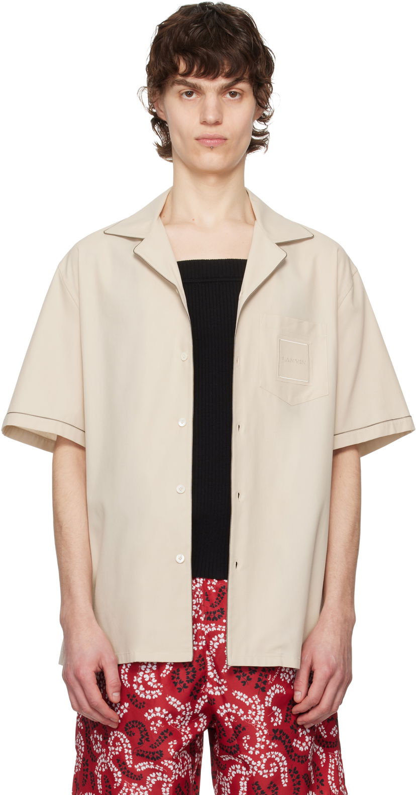 Srajce LANVIN Lanvin Fluid Bowling Shirt Bež | RM-SI0119-6037-P25