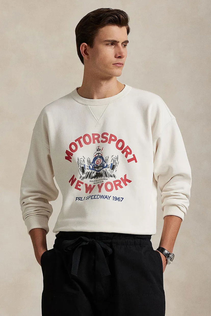 Pulover Polo by Ralph Lauren Polo Ralph Lauren Long Sleeve Motorsport Graphic Sweatshirt Bela | 710972336