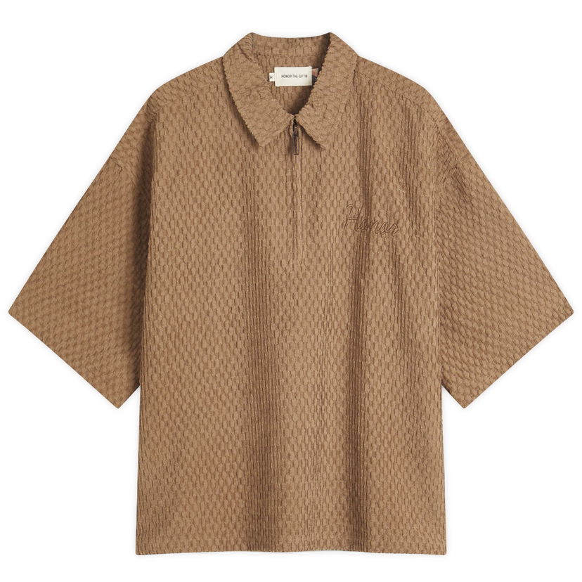 Polo majica Honor The Gift Textured Knit Zip Polo Rjava | HTG250133-BRN