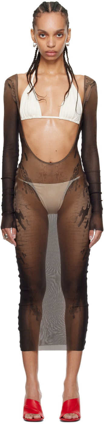 Obleke Jean Paul Gaultier Jean Paul Gaultier Shayne Oliver Edition Mesh Midi Dress Rjava | 24/27-F-RO180-T550-6700