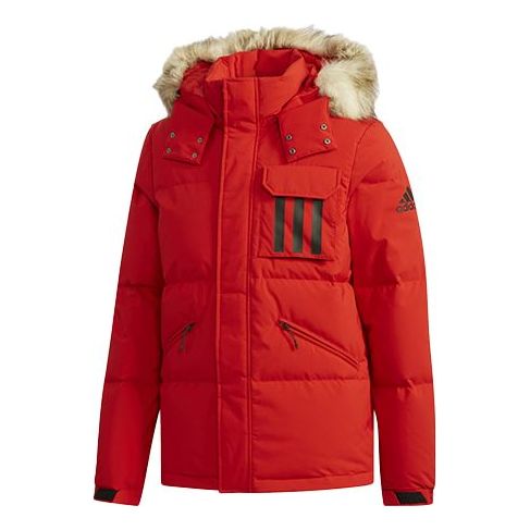 Parka adidas Originals 3-Stripes Loose Outdoor Hooded Down Puffer Jacket Rdeča | DT7916