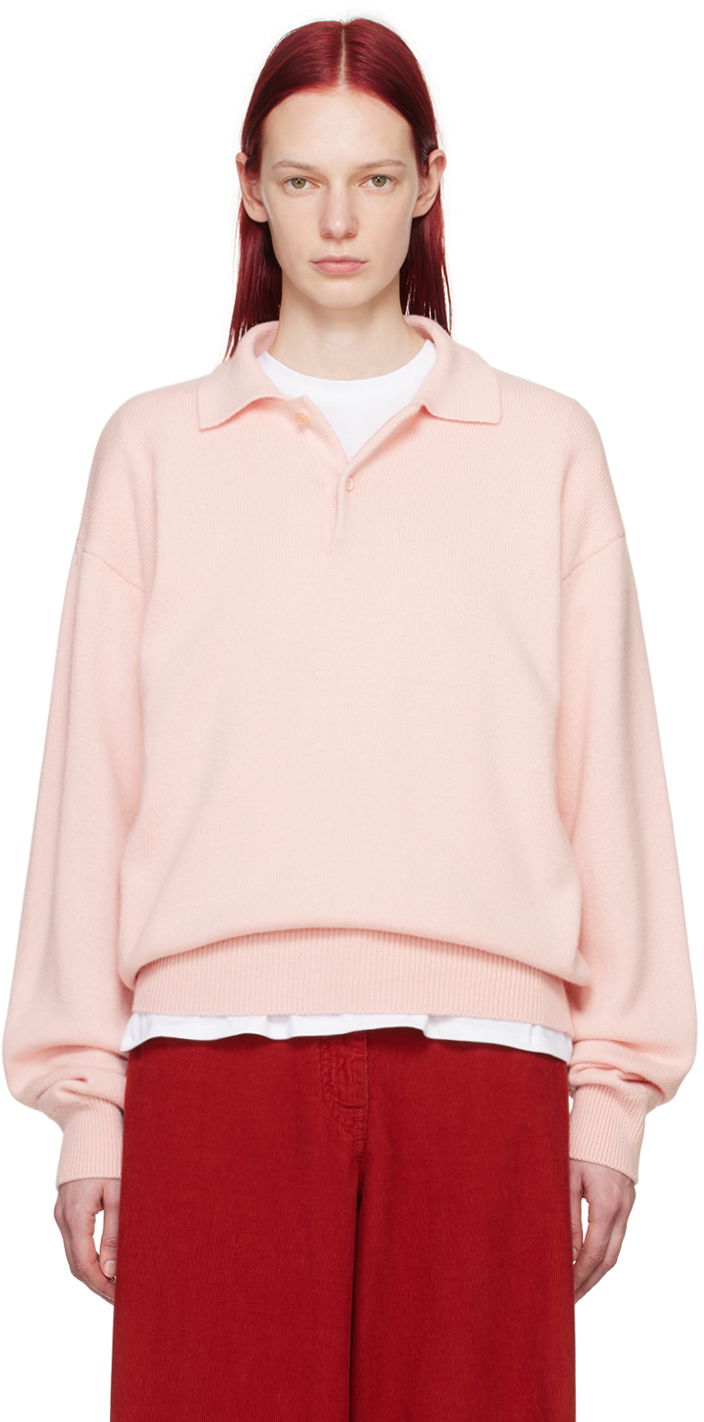 Pleteni pulover The Row Ribbed Knit Polo Shirt Roza | 625-Y695
