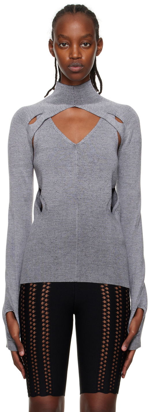 Pleteni pulover Dion Lee Cutout Turtleneck Top Siva | C7078P22
