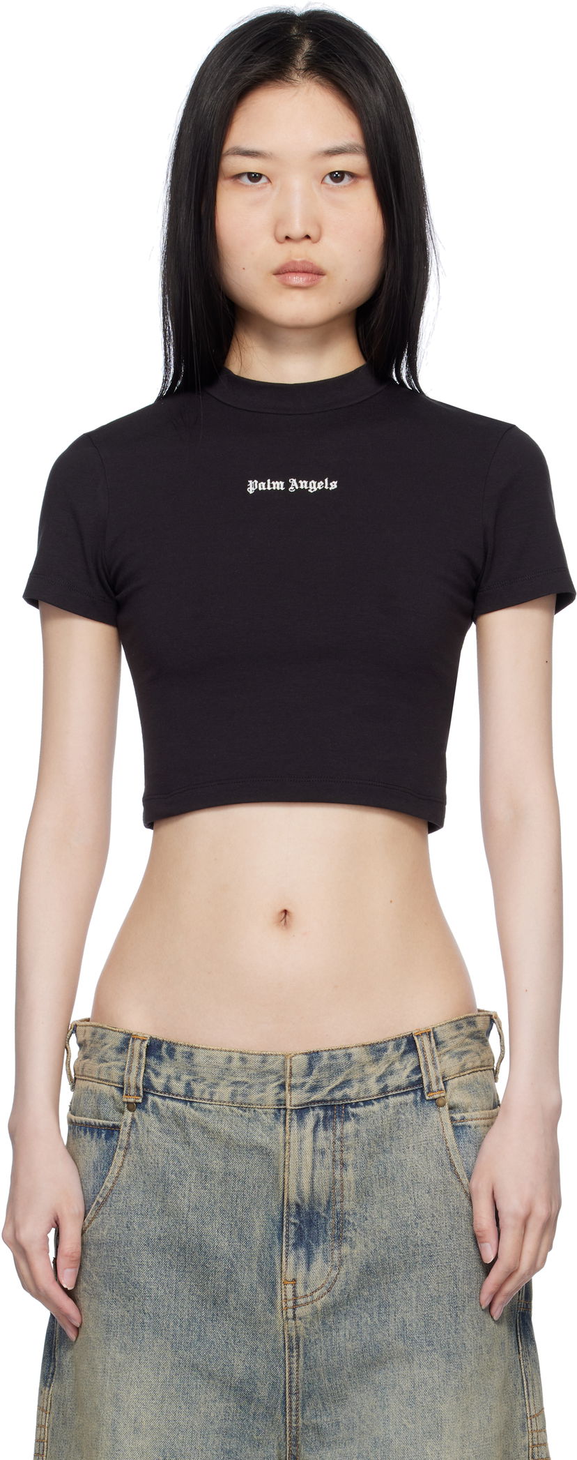 Krop-top Palm Angels Classic Logo Crop T-Shirt Črna | PWAA074C99JER0011003