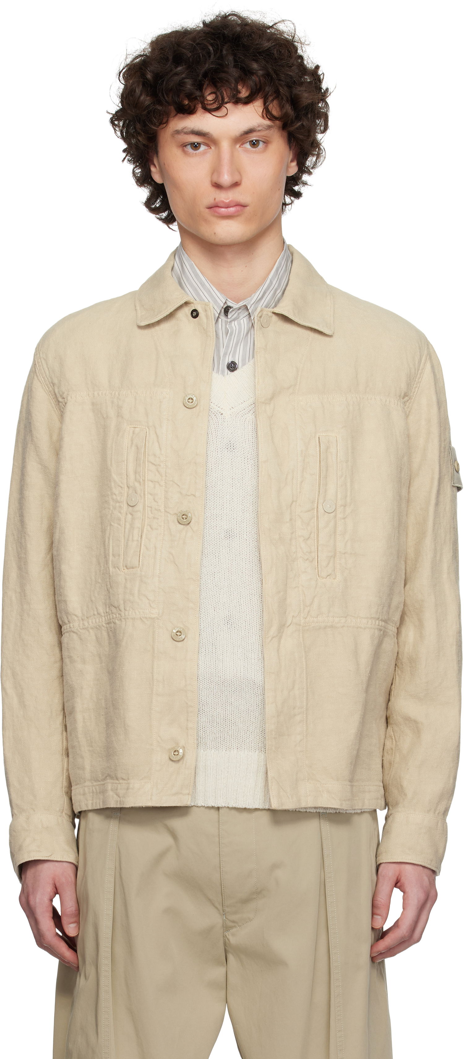 Plašči Stone Island Stone Island Diagonal Linen Overshirt Bež | K1S15 1200010 S00F8, 0