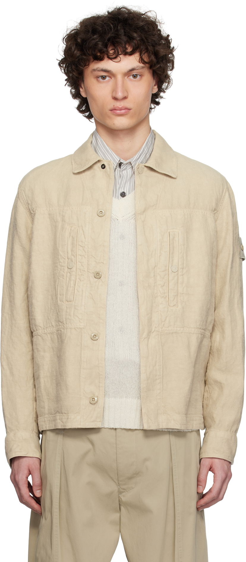 Plašči Stone Island Stone Island Diagonal Linen Overshirt Bež | K1S15 1200010 S00F8