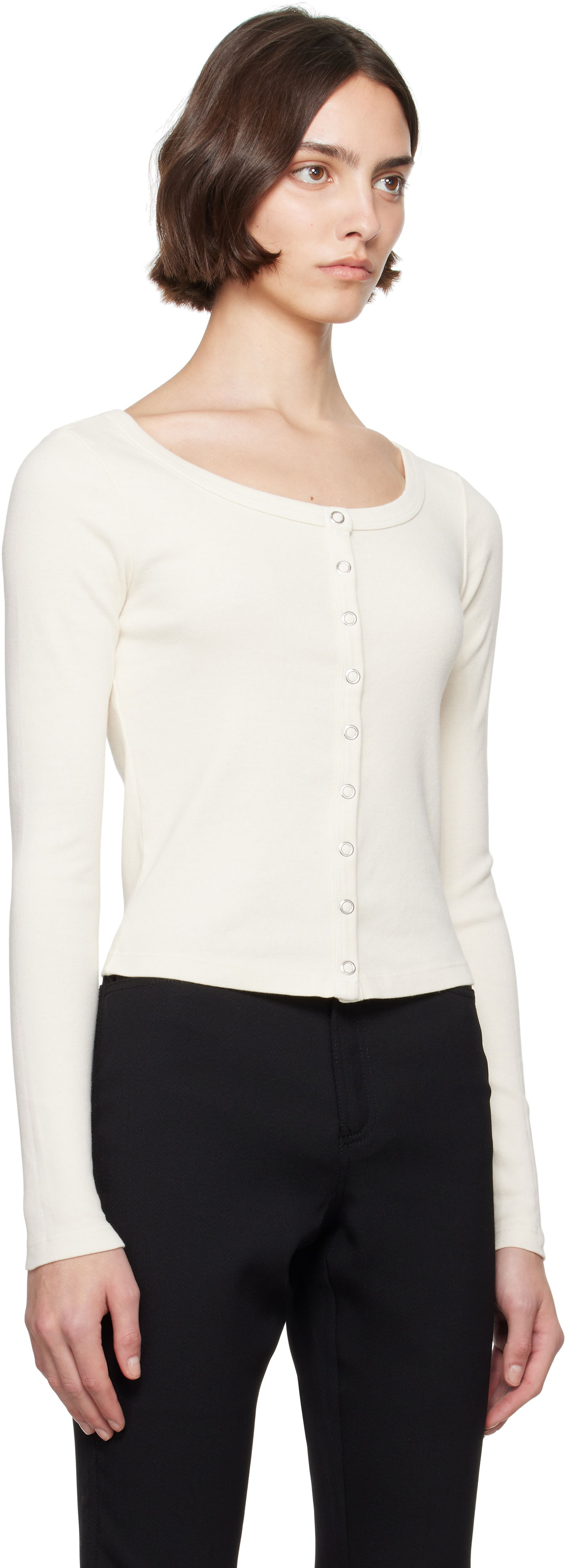 Pleteni pulover RE/DONE Re/Done Hanes Edition Scoop Neck Long Sleeve Top Bela | 787-02WSCNKCD, 1
